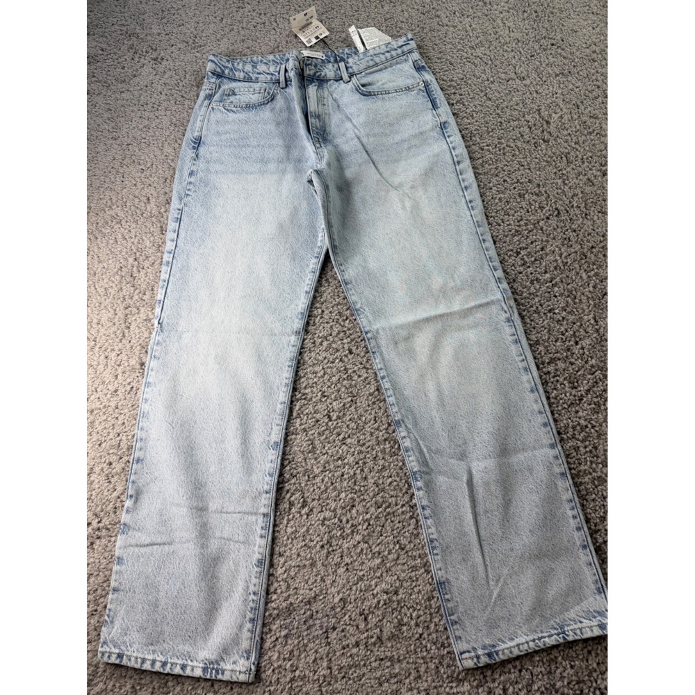 NWT Zara High Rise Straight Long Length Jeans Light Wash Acid Denim Size 12 EUR